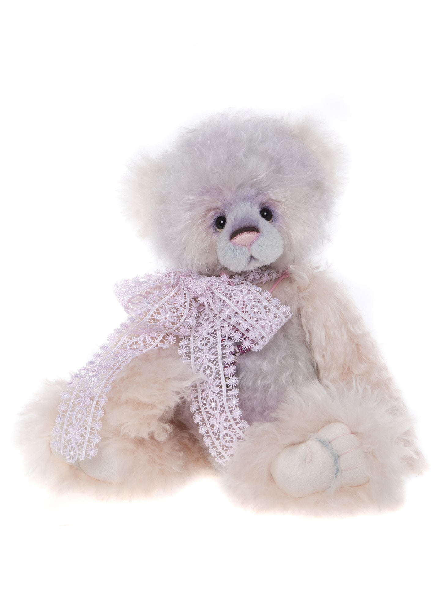 2023 Charlie Bear mohair light purple and white fur lace bow