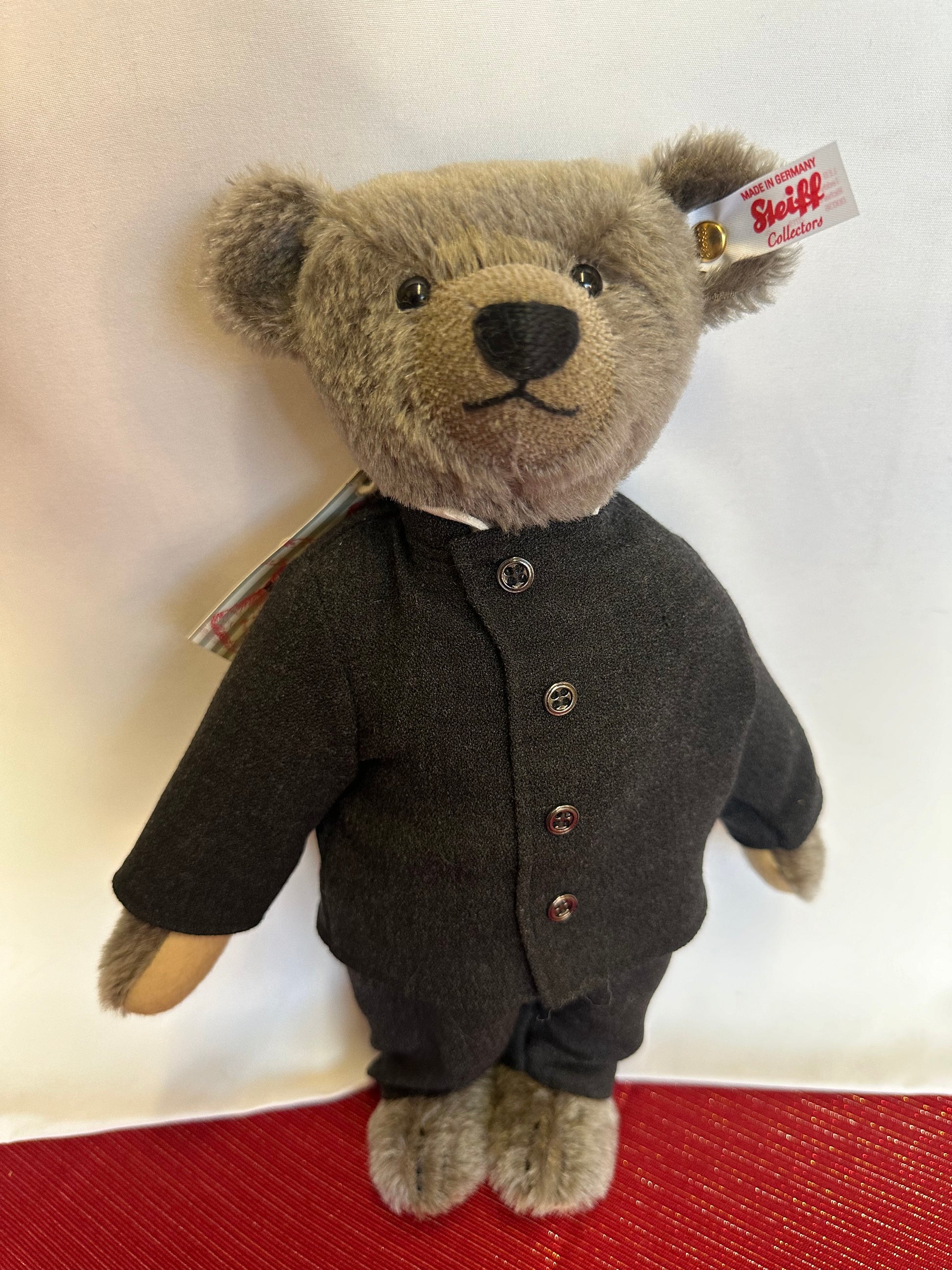 Richard Steiff teddy bear dark grey mohair fur charcoal suit