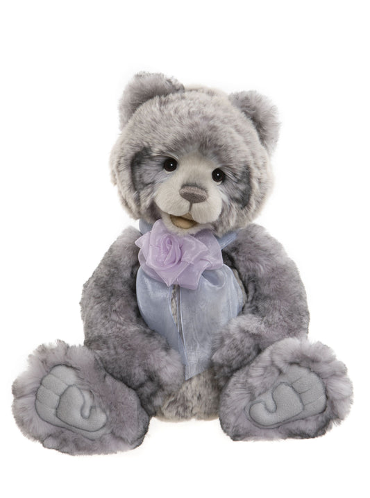 Charlie Bear plush 2023 purple flower blue bow