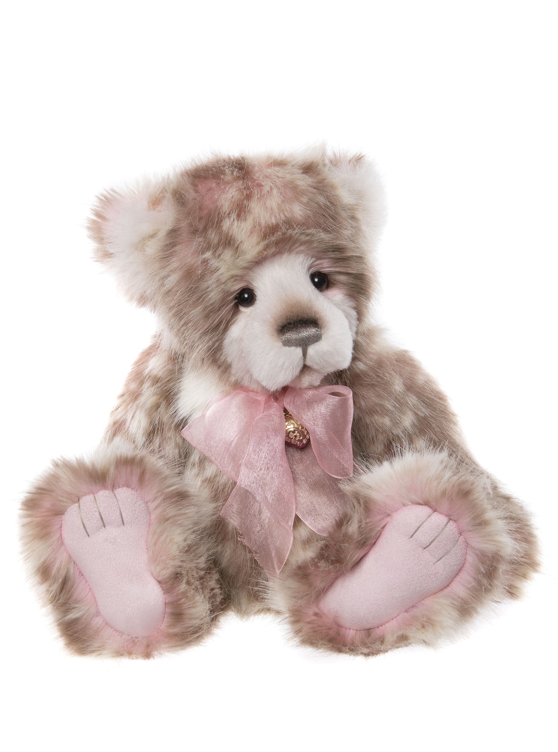 Tiddlywinks Charlie Bear pink brown fur pendant bow